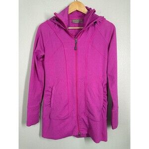 Athleta Rishi Bright Pink Zip‎ Up Long Hoodie Jacket Ruched Women's Size XS Yoga